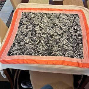 Paisley Print Scarf with Orange Border